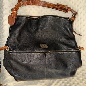 Dooney & Bourke Black Leather Bag with Gold Stitching